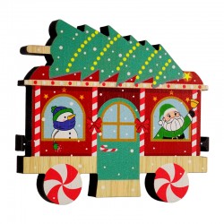 Wagon de Train de Noël Décoratif en bois avec Sapin 152 x 138 mm
