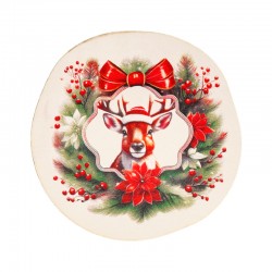 Posavasos Navideño de Madera con Ciervo 80 mm
