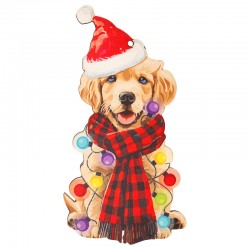Pendentif en bois avec Chien et Écharpe de Noël 70 x 135 mm