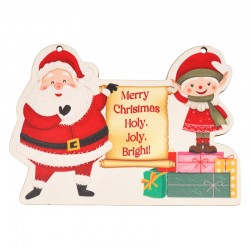 Pendentif en bois Père Noël et Lutin 63 x 23 mm