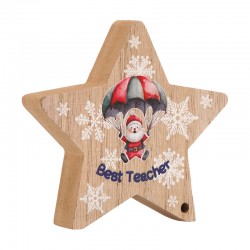 Étoile Décorative en bois « Meilleur Professeur » avec Père Noël 100 Mm/20 mm
