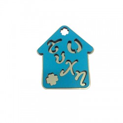 Pendentif en bois et Acrylique Plexi Maison avec Trèfle 62 x 53 mm