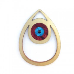 Pendentif goutte en Bois et Plexiacrylique avec œil porte-bonheur 79x59mm