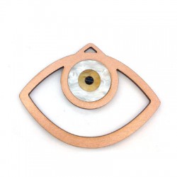 Pendentif ovale en Bois et Plexiacrylique avec œil porte-bonheur 79x63mm