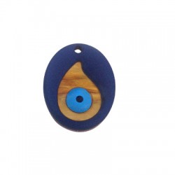 Pendentif ovale en Bois et Plexiacrylique avec œil porte-bonheur 27x35mm