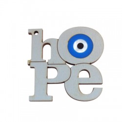 Wooden & Plexi Acrylic Pendant "hope" with Evil Eye 50x52mm