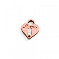 Wooden Plexi Acrylic Pendant Padlock Heart "Forever" 18x22mm