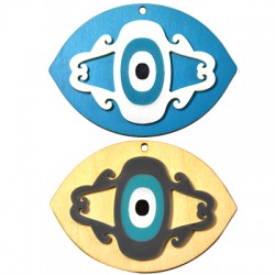Pendentif en bois et Plexiglas Acrylique avec œil Maléfique 50 x 70 mm