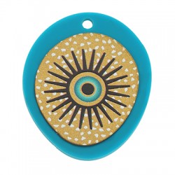 Pendentif en bois et Plexiglas Acrylique œil Maléfique Irrégulier 34 x 42 mm