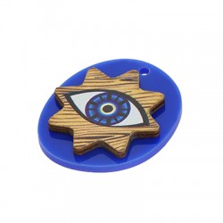 Pendentif Ovale en bois avec Acrylique Plexi Œil Maléfique Étoile 37 x 32 mm