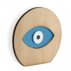 Pendentif rond Décoratif en bois avec Acrylique Plexi et œil Maléfique 80 x 73 mm
