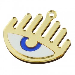 Pendentif en bois avec Acrylique Plexi Œil Maléfique avec cils 47 x 39 mm
