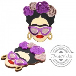 Wooden & Plexi Acrylic Pendant Frida Kahlo with Glasses45x54mm
