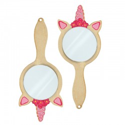 Pendentif en bois avec Acrylique Plexi Miroir avec Licorne 56 x 130 mm