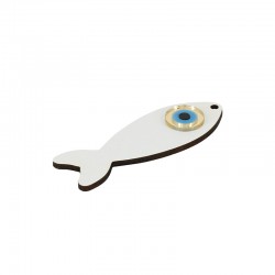 Pendiente de Madera con Acrílico Plexi en Forma de pez con ojo Turco 27 x 80 mm