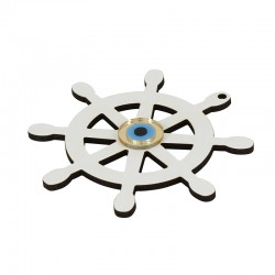 Wooden with Plexi Acrylic Pendant Boat Wheel with Evil Eye 85mm