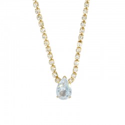 Collana in Ottone con Goccia e Zircone 7x9 mm 45 cm e 76 mm