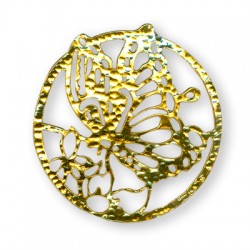 Colgante de Metal Latón Redondo Mariposa 48mm