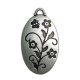 Pendentif Ovale avec fleur en Métal/Zamac, 25x44mm