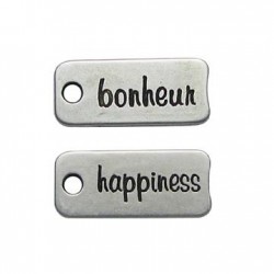 Zamak Pendant Rectangular Bonheur/Happiness 12x28mm
