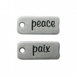 Ciondolo in Zama Targhetta con scritta "PAIX/PEACE" 28x12mm
