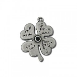 Pendentif Trèfle quatre fleurs avec souhaits en Métal/Zamac , 40mm