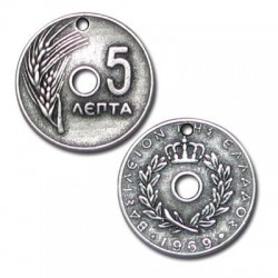 Zamak Charm Old Greek Coin 5 Cents 18mm Ø2.8mm