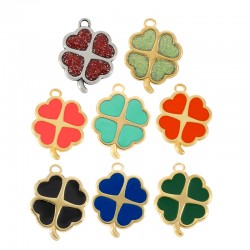Ciondolo in Zama Smaltata a Forma di Quadrifoglio 35X31 mm