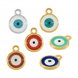 Breloque Ronde en Zamak avec œil Maléfique et Émail 16 mm