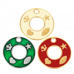 Enameled Zamak Lucky Pendant Round with Symbols 40mm