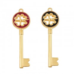 Pendentif en Zamak Émaillé avec Trèfle à Quatre Feuilles 20 x 68 mm