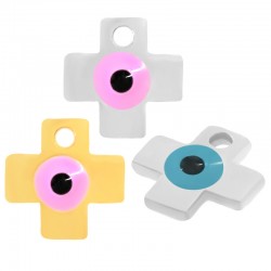 Enameled Zamak Charm Cross with Evil Eye 10mm