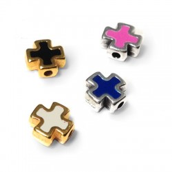 Entrepieza de Metal Zamak Cruz con Esmalte 8mm (Ø1.3mm) (grosor 3.4mm)