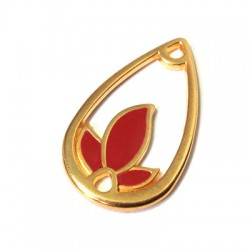Pendentif en Métal/Zamac Feuille Fleur émaillé 20x36mm