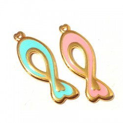 Pendentif Émaiilé Poisson en Métal/Zamak 14x35mm