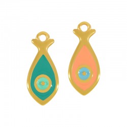 Ciondolo in Zama Pesce e Occhio Portafortuna Smaltato 9x18mm