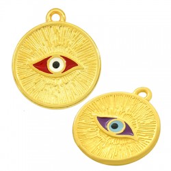 Enameled Zamak Charm Round with Evil Eye 17mm