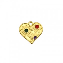 Enameled Zamak Charm Heart Flower 19x18mm