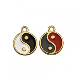Enameled Zamak Charm Round "Yin & Yang" 15mm
