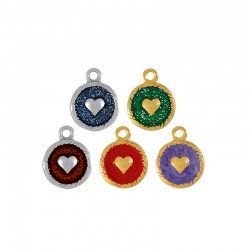 Charm rond en Zamak Émaillé avec cœur 12 mm