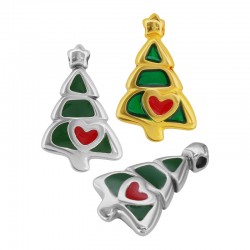 Charm en Zamak Émaillé Sapin de Noël et cœur 12 x 20 mm Ø 1.8 mm
