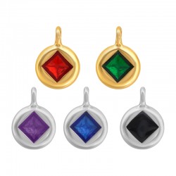 Charm rond en Zamak Émaillé en Forme de Losange ~10 Mm/3.8 mm