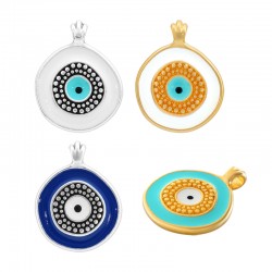 Enameled Zamak Charm Round Evil Eye 20mm