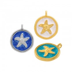 Enameled Zamak Charm Round Starfish 20mm