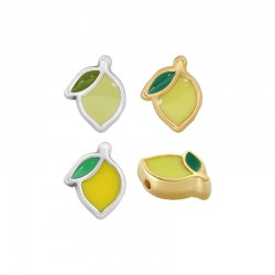 Enameled Zamak Slider Lemon 10x9mm/4mm Ø1.5mm