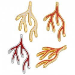 Enameled Zamak Pendant Coral 28x49mm/5mm Ø2.2mm