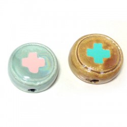 Entrepieza de Cerámica Esmaltada Redonda 16mm con Cruz (Ø 2.8mm)