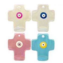 Colgante de Cerámica Cruz Esmaltada con Ojo 50x60mm