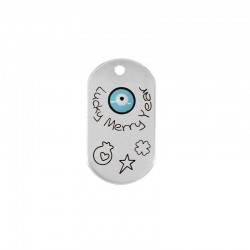 Étiquette Pendentif en Laiton Émaillé avec œil Maléfique 20 x 37 mm Ø 2.9 mm