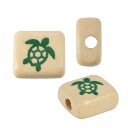 Perle Carrée en Céramique Plate avec Tortue 10 mm/3 mm Ø 2.2 mm